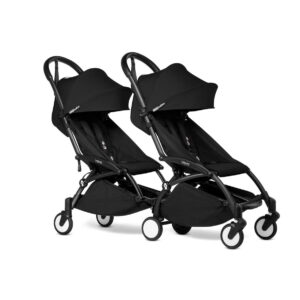 Babyzen yoyo connect duo buggy twee achter elkaar zwart drie kwart aanzicht