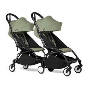 Babyzen yoyo connect duo buggy twee achter elkaar olijf groen drie kwart aanzicht