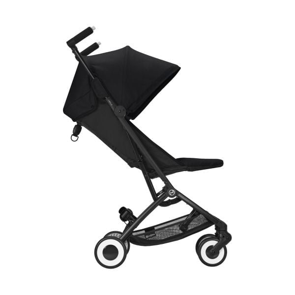 Cybex Libelle buggy moon black zonnekap half uitgeklapt zijaanzicht. Buggy kinderwagen huren