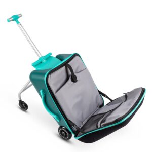Micro Eazy Luggage Forest Green trolley koffer met zitje detail binnenzijde gesloten