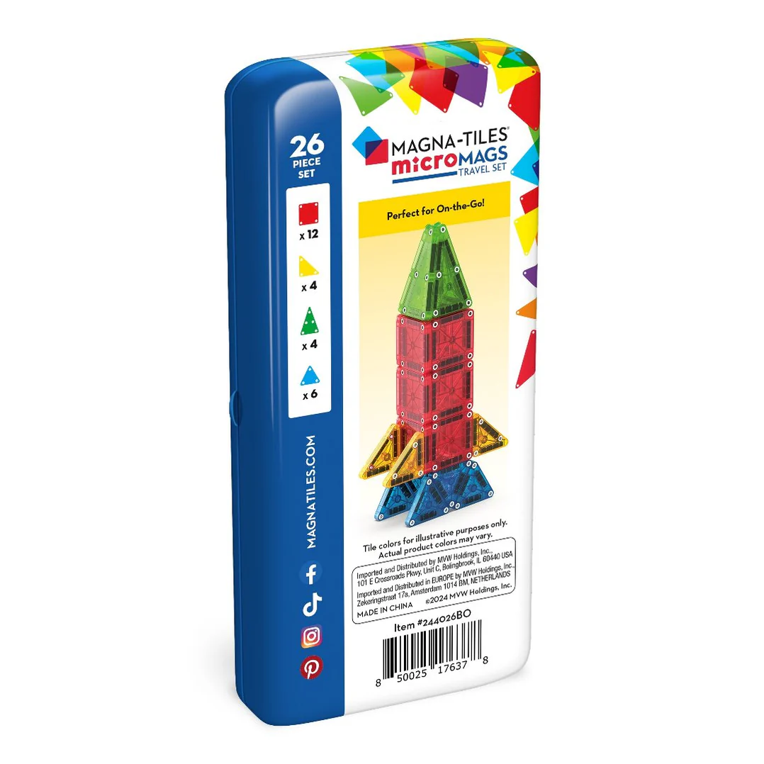 Magna-Tiles MicroMags Travel 26 stuks magnetisch speelgoed in compact doosje