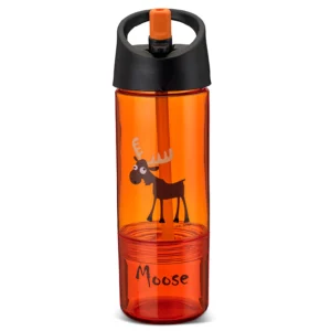 Carl Oscar 2-in-1 waterfles kinderen met snackbeker en dierenmotief . Kleur oranje
