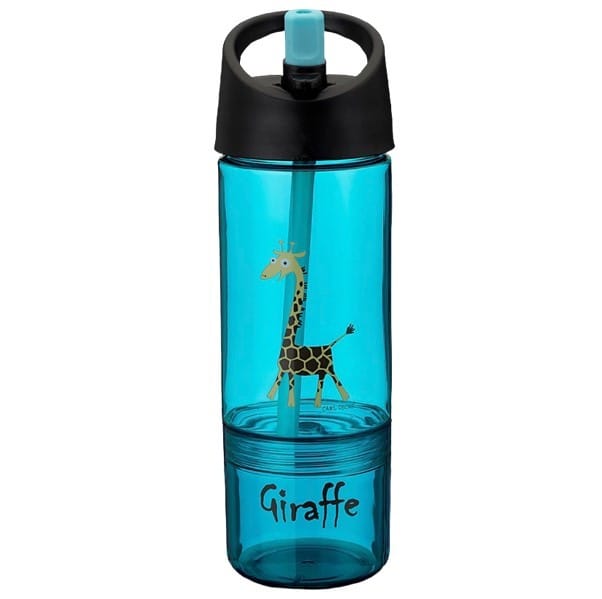 Carl Oscar 2-in-1 waterfles kinderen met snackbeker en dierenmotief . Kleur blue Giraffe