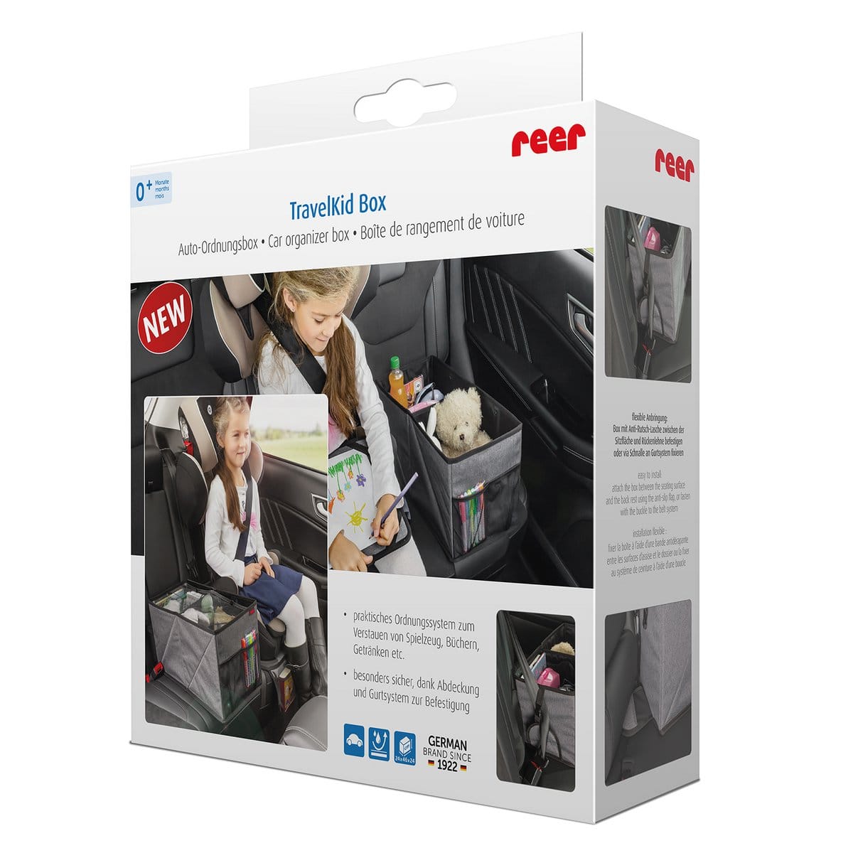 Travelkid Reer Praktische opbergbox voor boeken en speelgoed op de achterbank