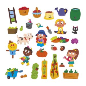 Kinderen spelen met magneetset groenten en fruit