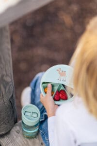 Kind gebruikt Bentodisc groen kameel– snackbox voor school of reis