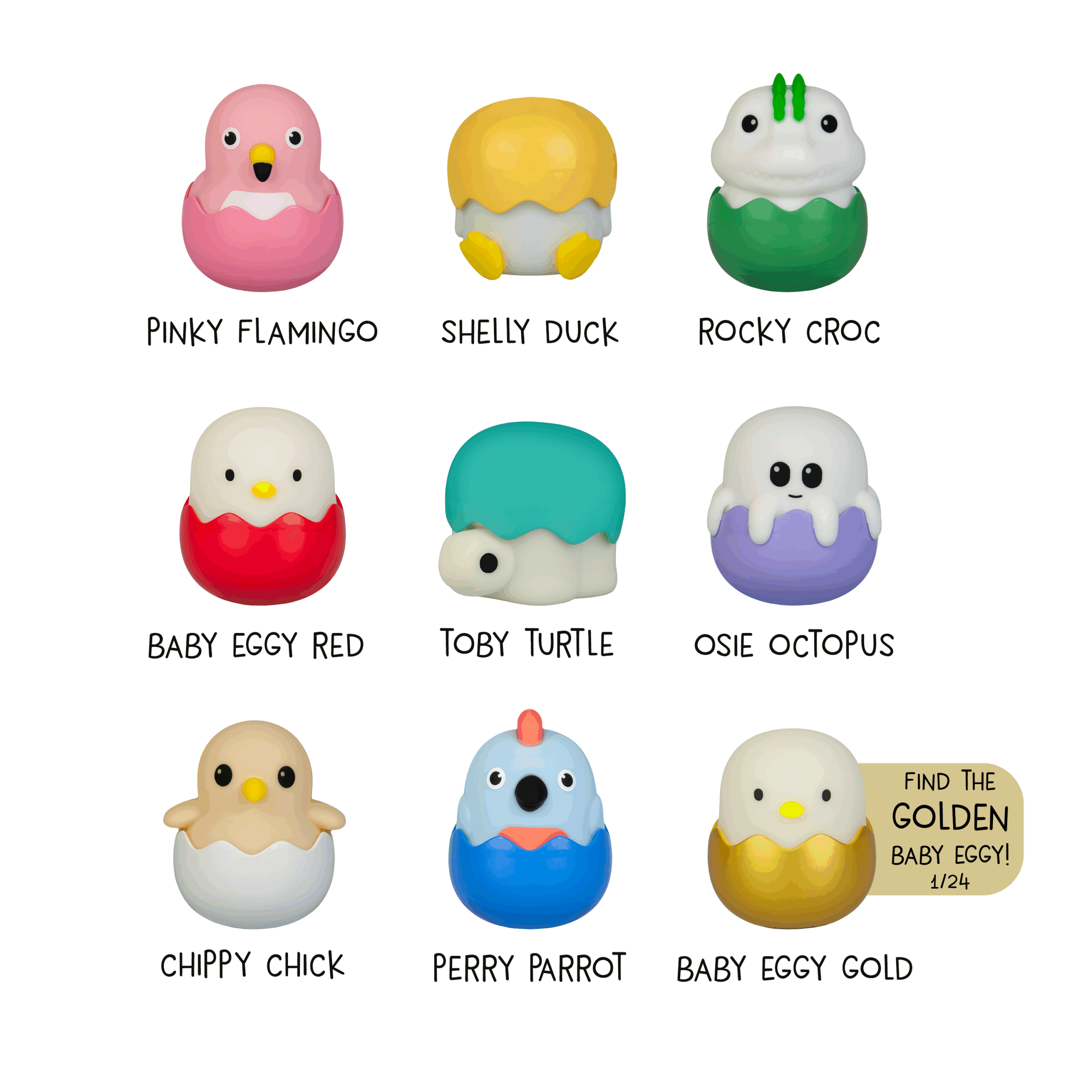 Collectie van 9 Eggy Mystery Lights met gouden limited edition