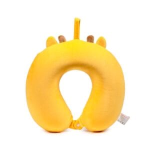 gele pluche reiskussen kind met giraffe ontwerp en ophanglus achterkant kindernekkussen