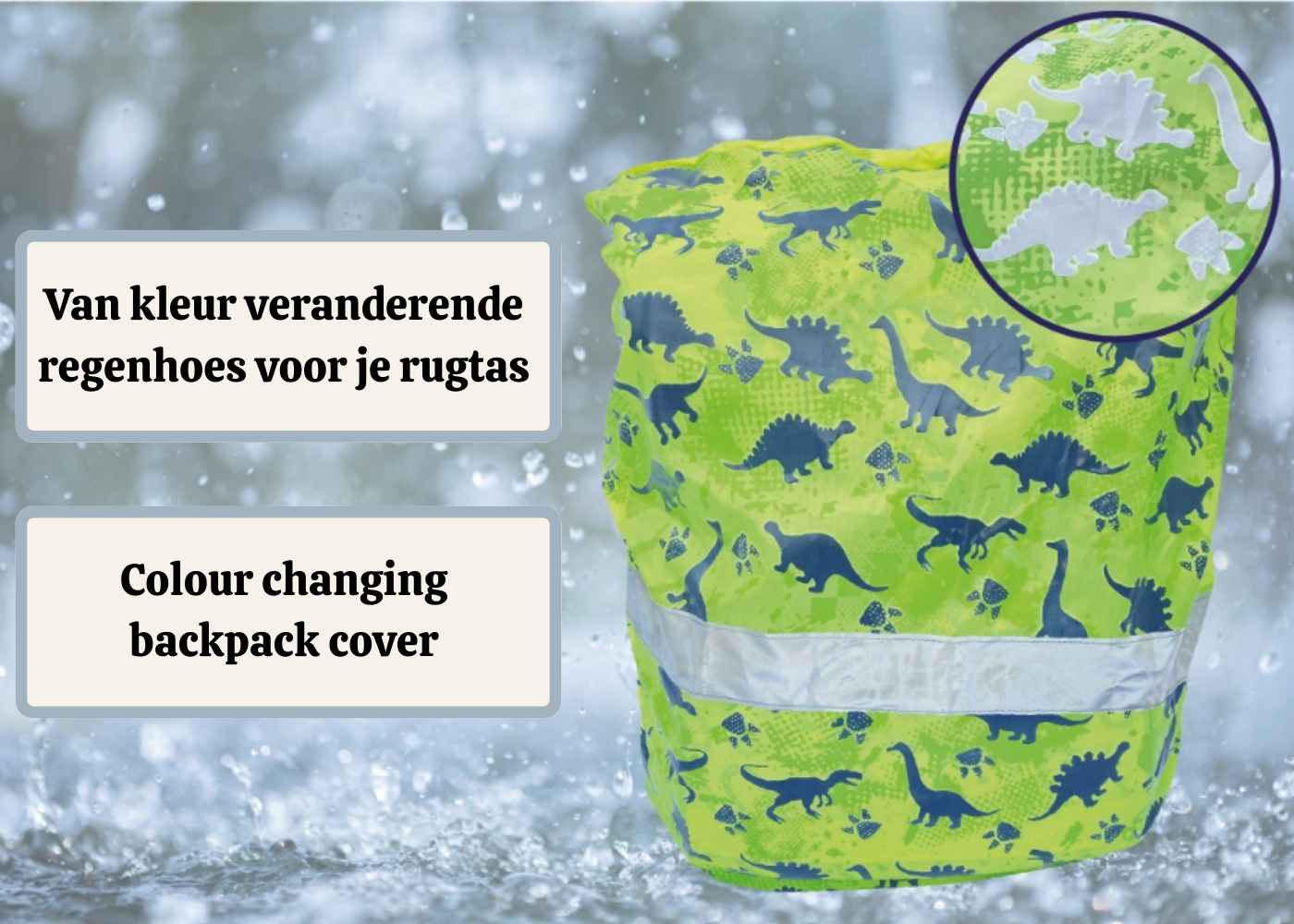 Heckbo regenhoes dino met kleurveranderend dinomotief –