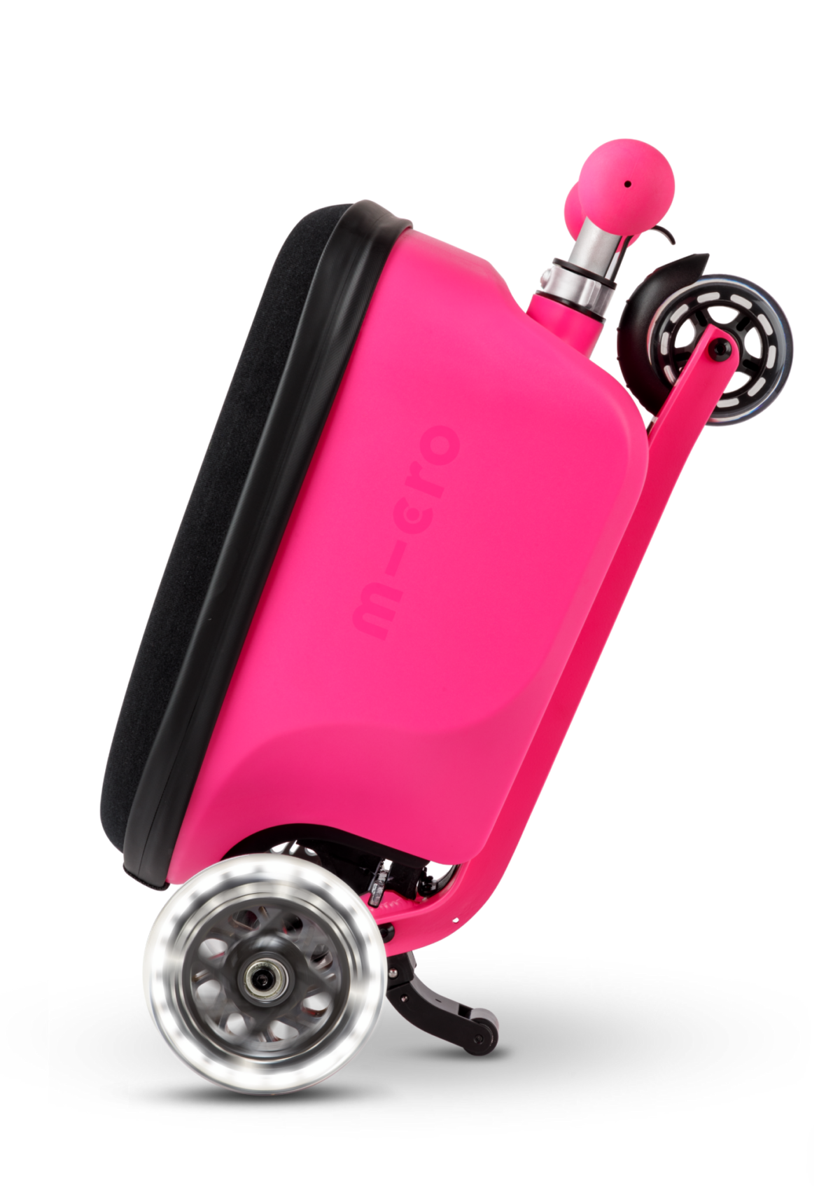 kindertrolley met step en verstelbaar handvat in 3 standen. Ingeklapt kleur roze